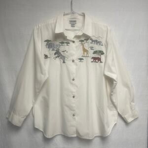 Alfred Dunner Women's Cream Shirt Featuring Embroidered Safari Animals -Size 20W